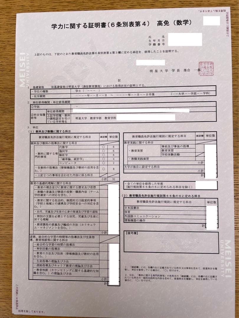 明星大学通信 中高数学 科目修了試験模範解答