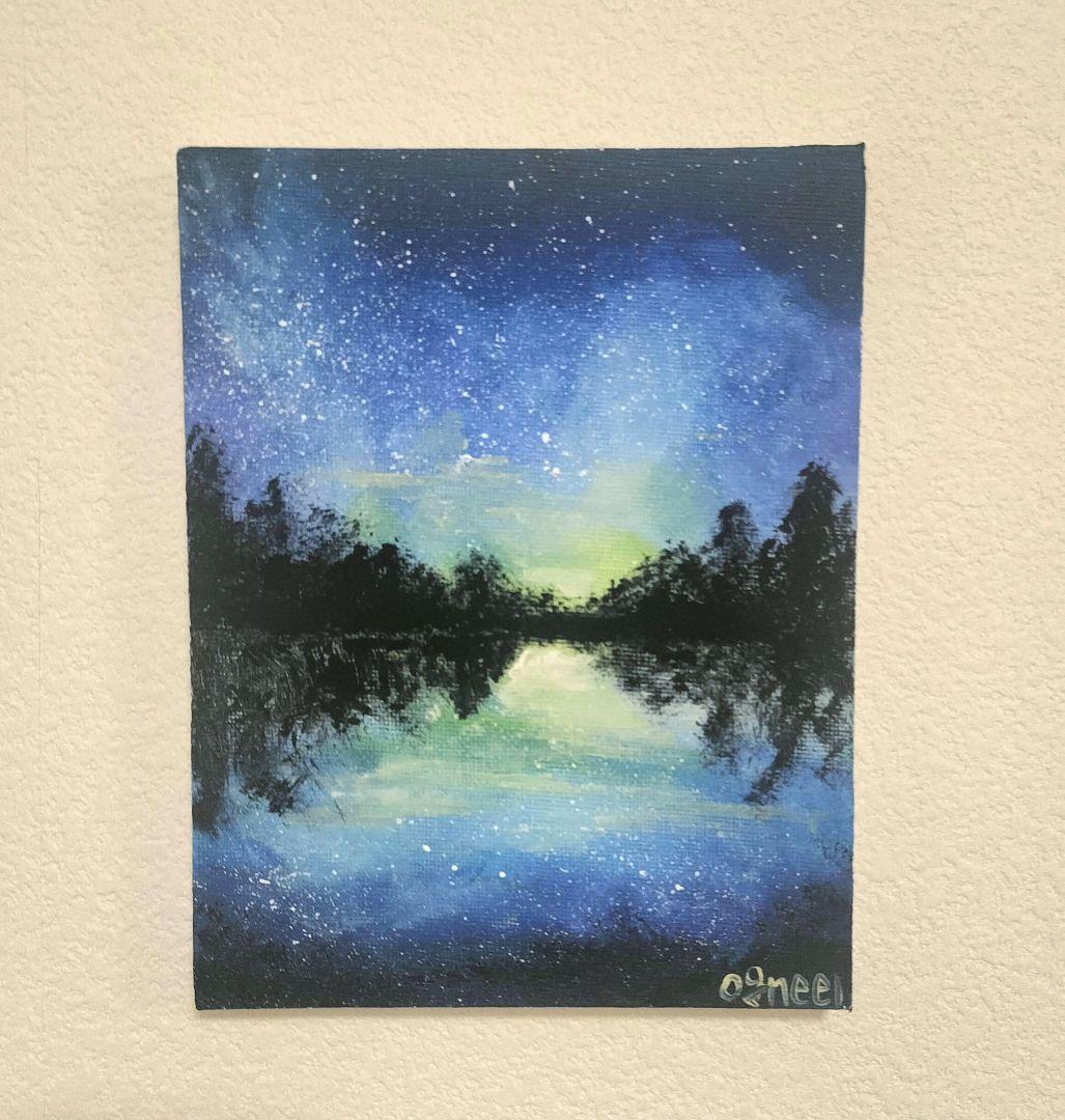 夜湖」 F0 キャンバス アクリル画 風景 夜景 原画 絵画 - メルカリ