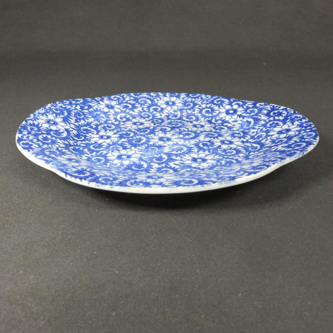 長丸皿 3枚 歪み 変形皿 花唐草 印判 染付 明治 大正 - メルカリ