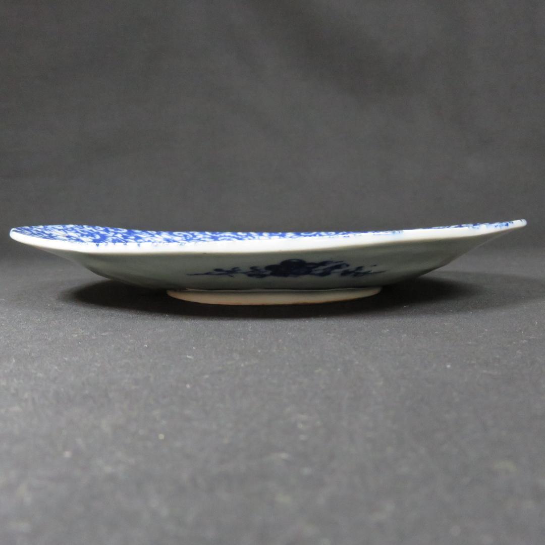 長丸皿 3枚 歪み 変形皿 花唐草 印判 染付 明治 大正 - メルカリ