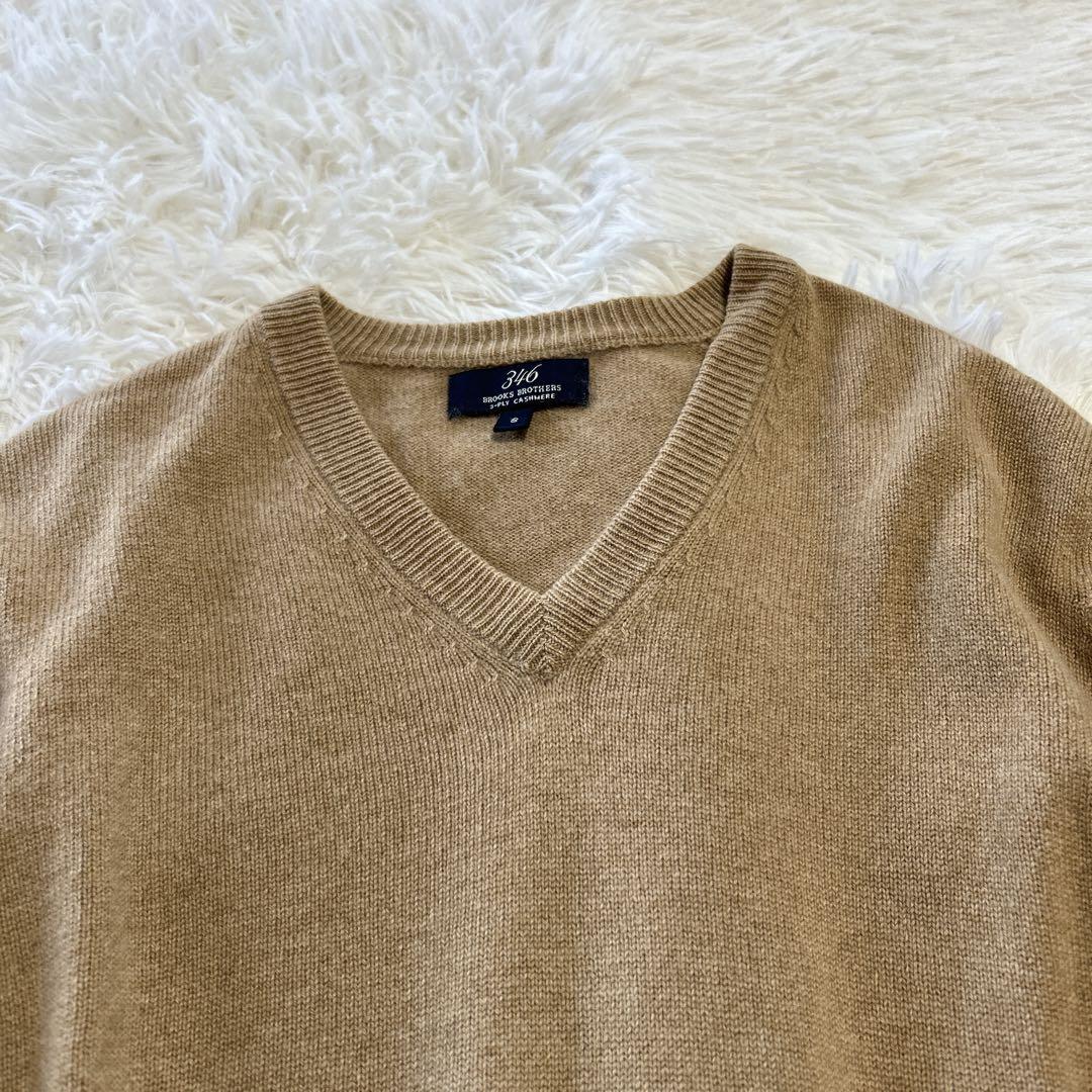 ブルックスブラザーズ 3ply カシミヤ100% Vネック ニットベージュ S