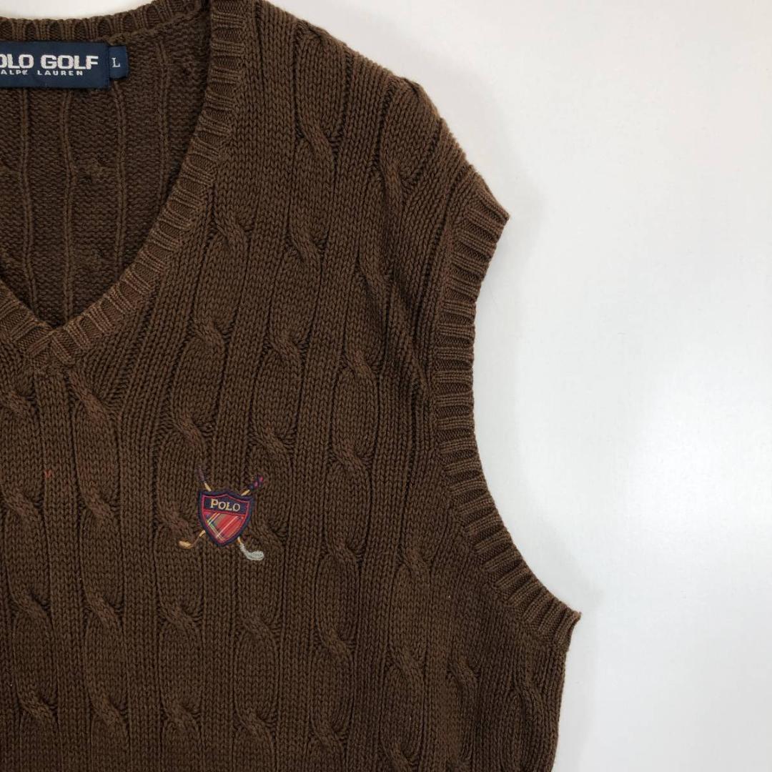 ラルフローレン ポロゴルフ コットンニットベスト ブラウン系 Lサイズ