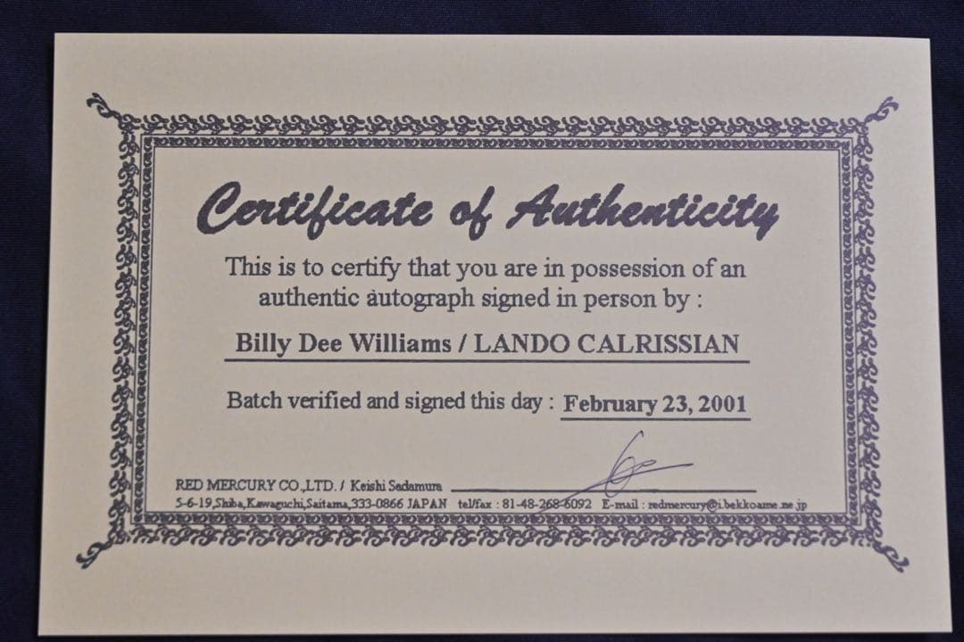 ランド•カルリジアン役 ビリー・ディー・ウィリアムズ氏サイン入り