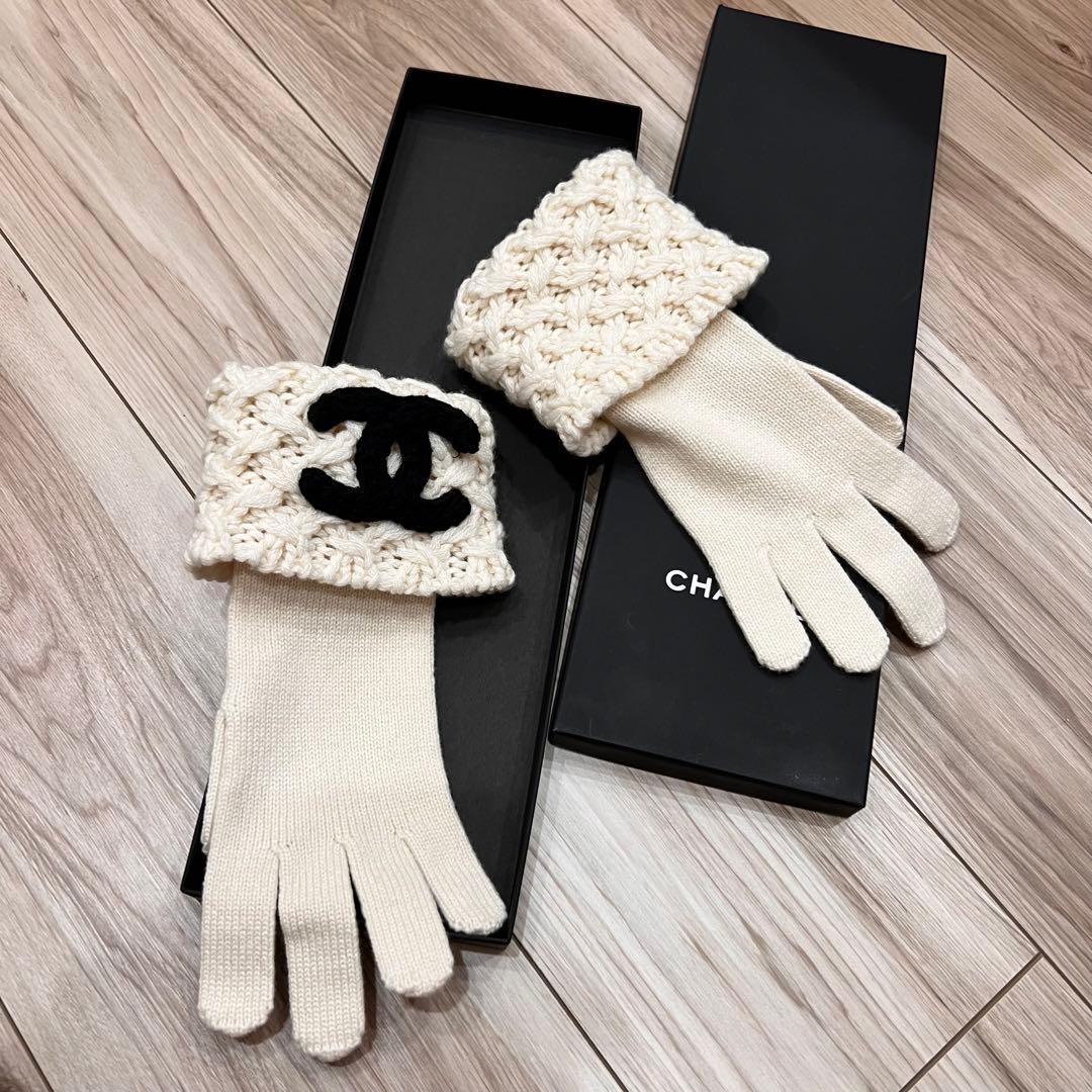 新品】シャネル CHANEL グローブ 手袋 ミトン カシミヤ ホワイト