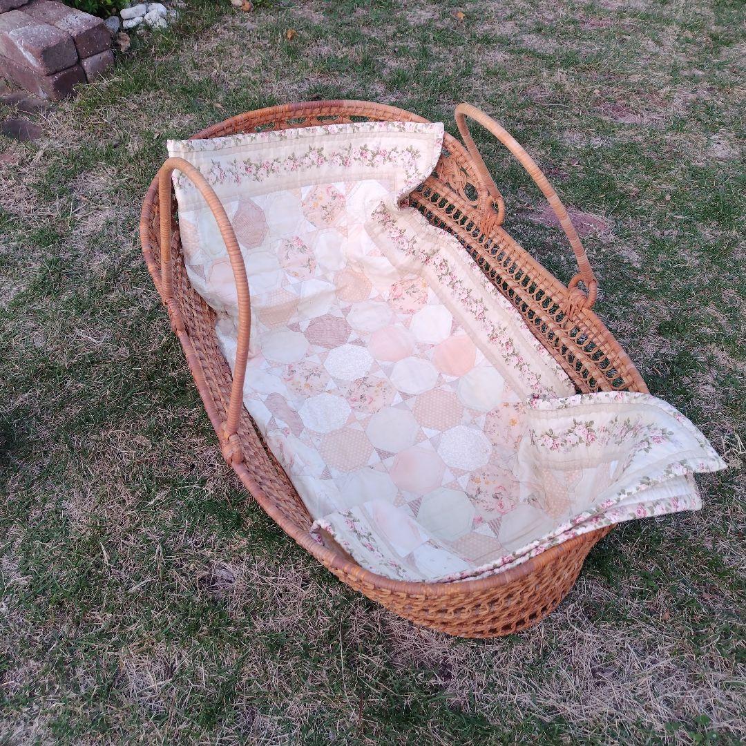 アンティーク ベビーバスケット 昭和レトロ 日本製 ラタン 籐 かご