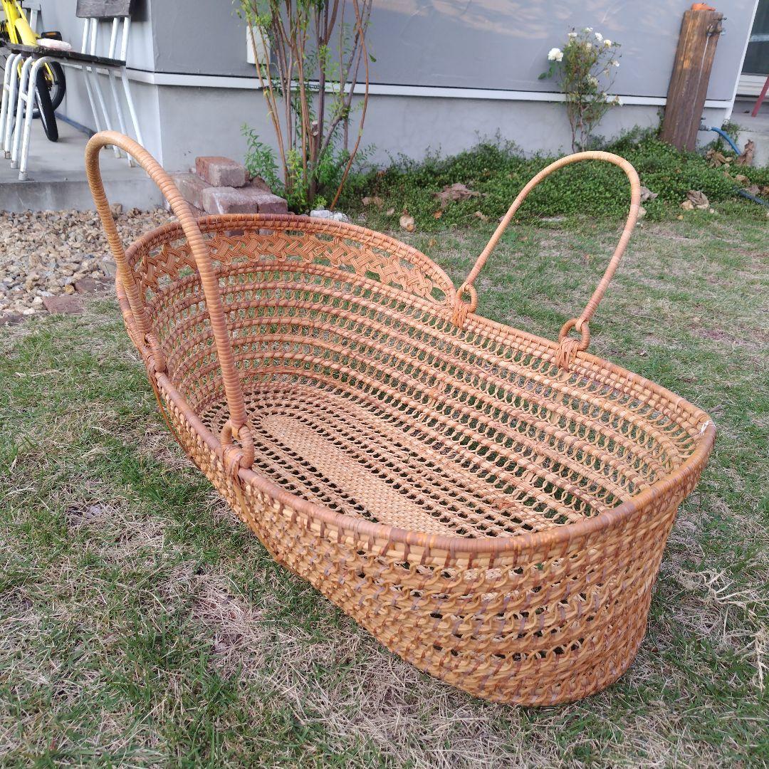 アンティーク ベビーバスケット 昭和レトロ 日本製 ラタン 籐 かご