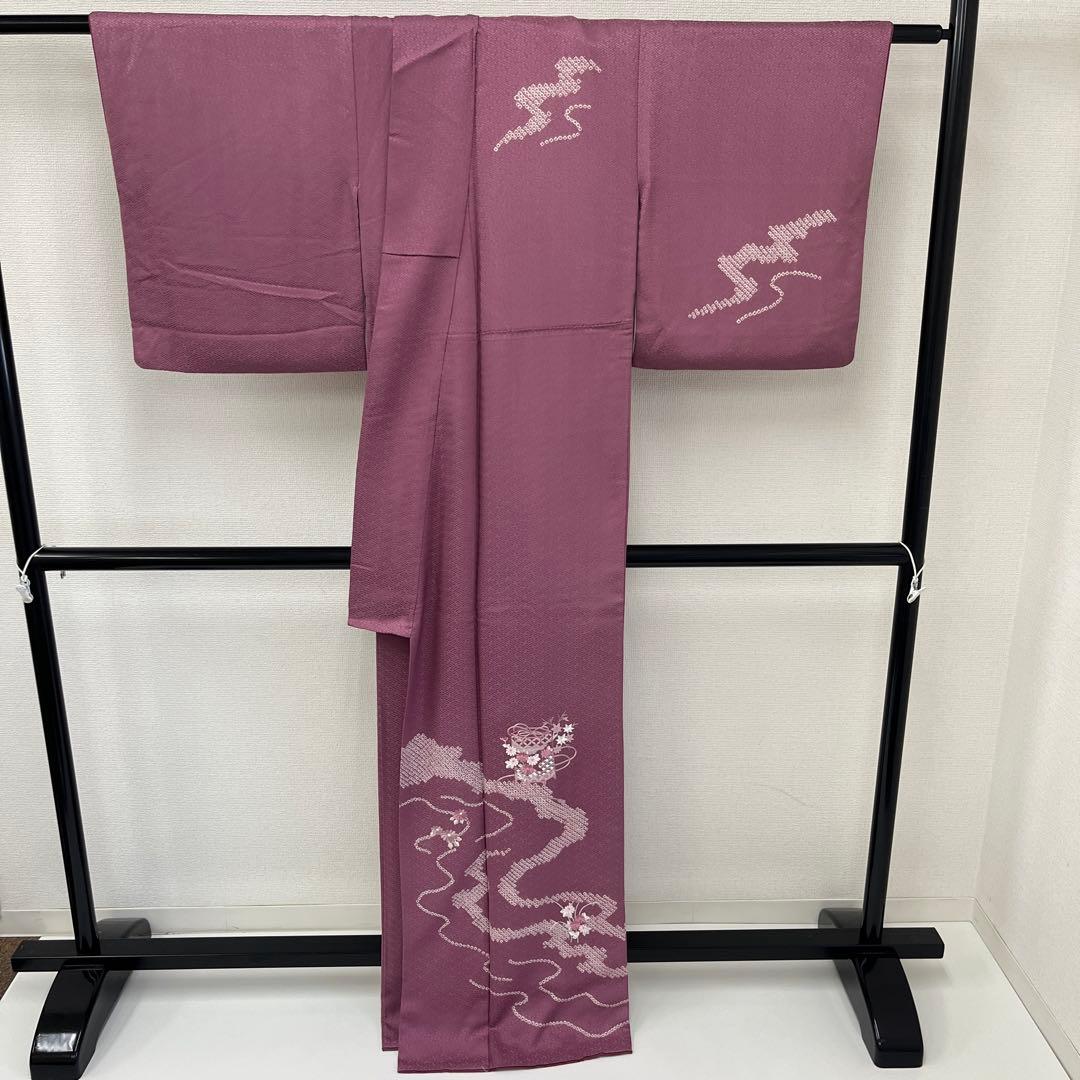 付下げ 裄66.5 美しい刺繍 絞り加工 紋なし 正絹 着物 i-4257 - メルカリ