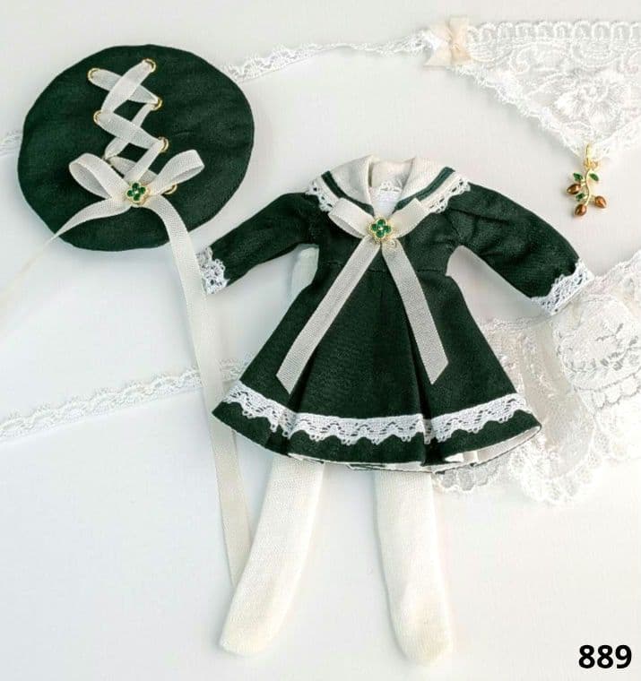 【ピコニーモP専用】レースセーラーワンピース ダークグリーン 889 1/12サイズドール用】1／12 ノースリセーラーワンピ [ピコニーモ