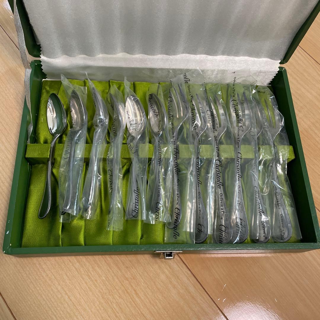 Christofle ティスプーン&フォーク12本セット　➕400円で箱付き 定価20万円超】銀食器12本セット クリストフル フォーク6本 スプーン6