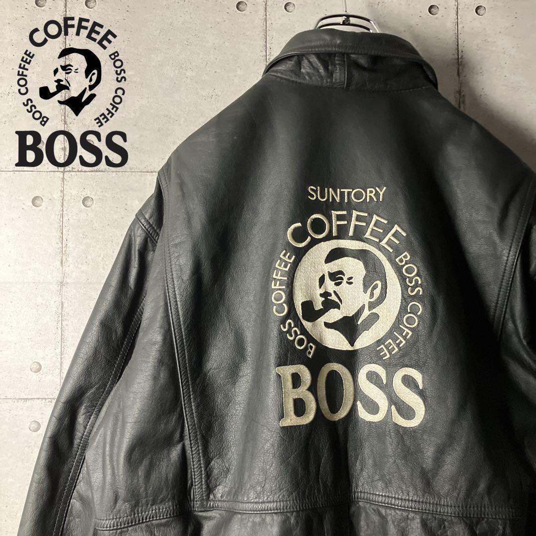 希少】サントリー BOSS☆革ジャン レザー 初代ボスジャン ビッグ刺繍