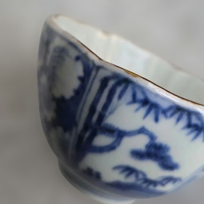 古伊万里 染付 向付 雪輪 芙蓉手 江戸時代 酒器 アンティーク 金継ぎ