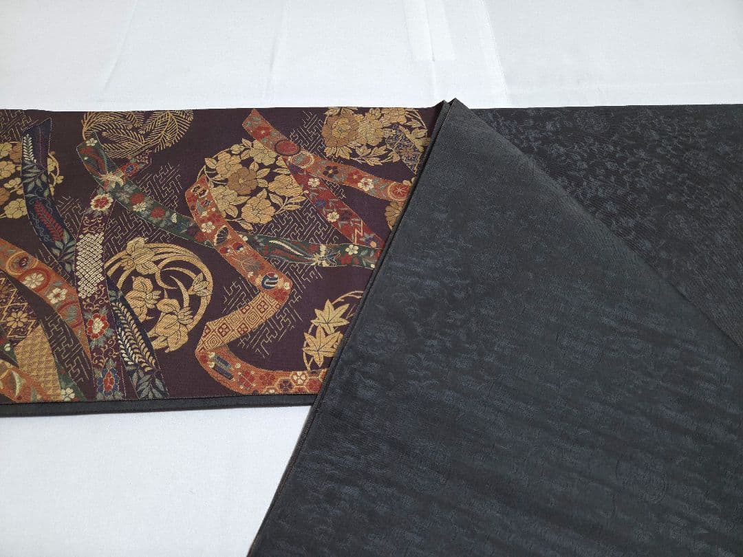 A◇着物くつろぎ 麹塵染 熨斗に花模様 六通 正絹 フォーマルな