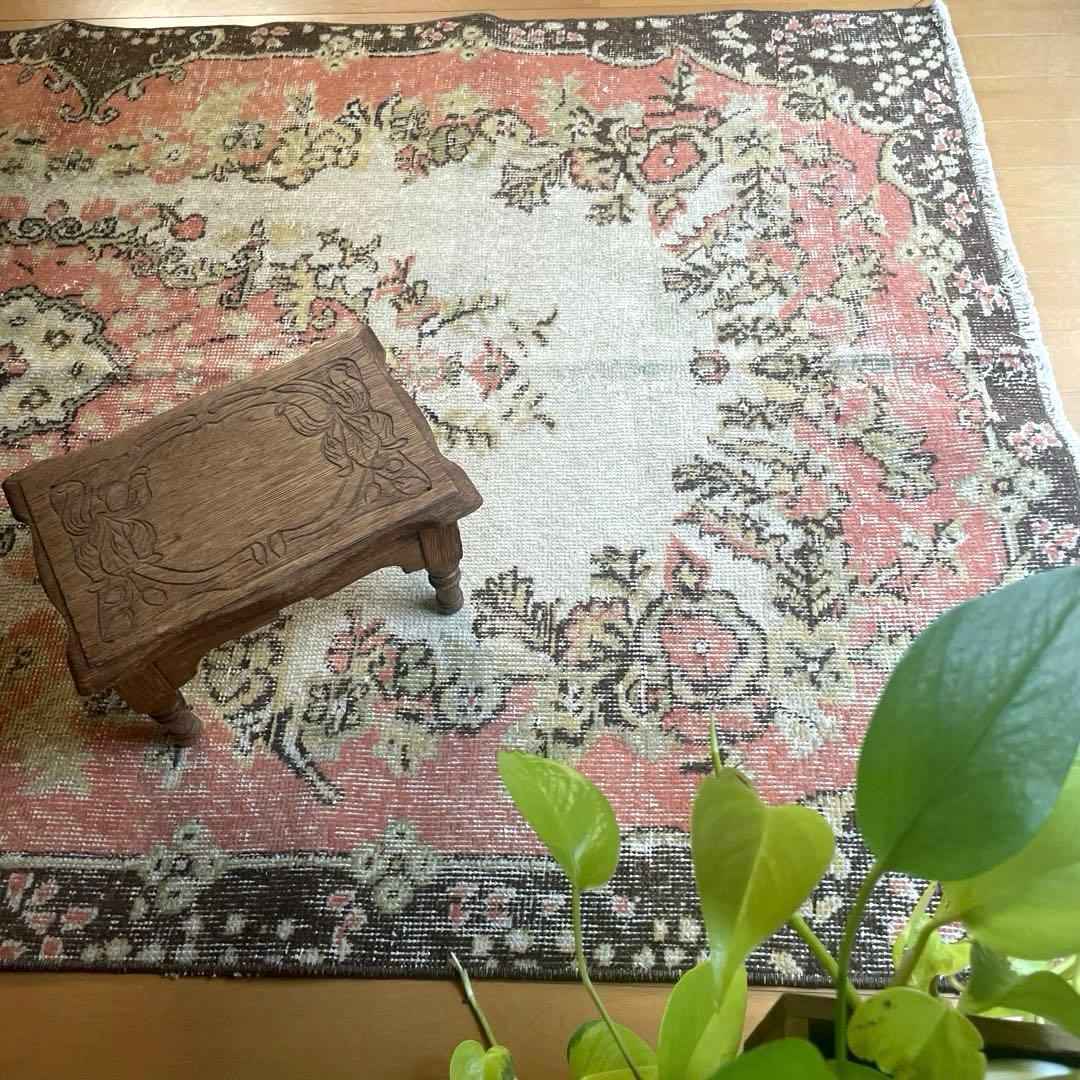 111×203くすみサーモンピンク フローラルメダリオン トルコ