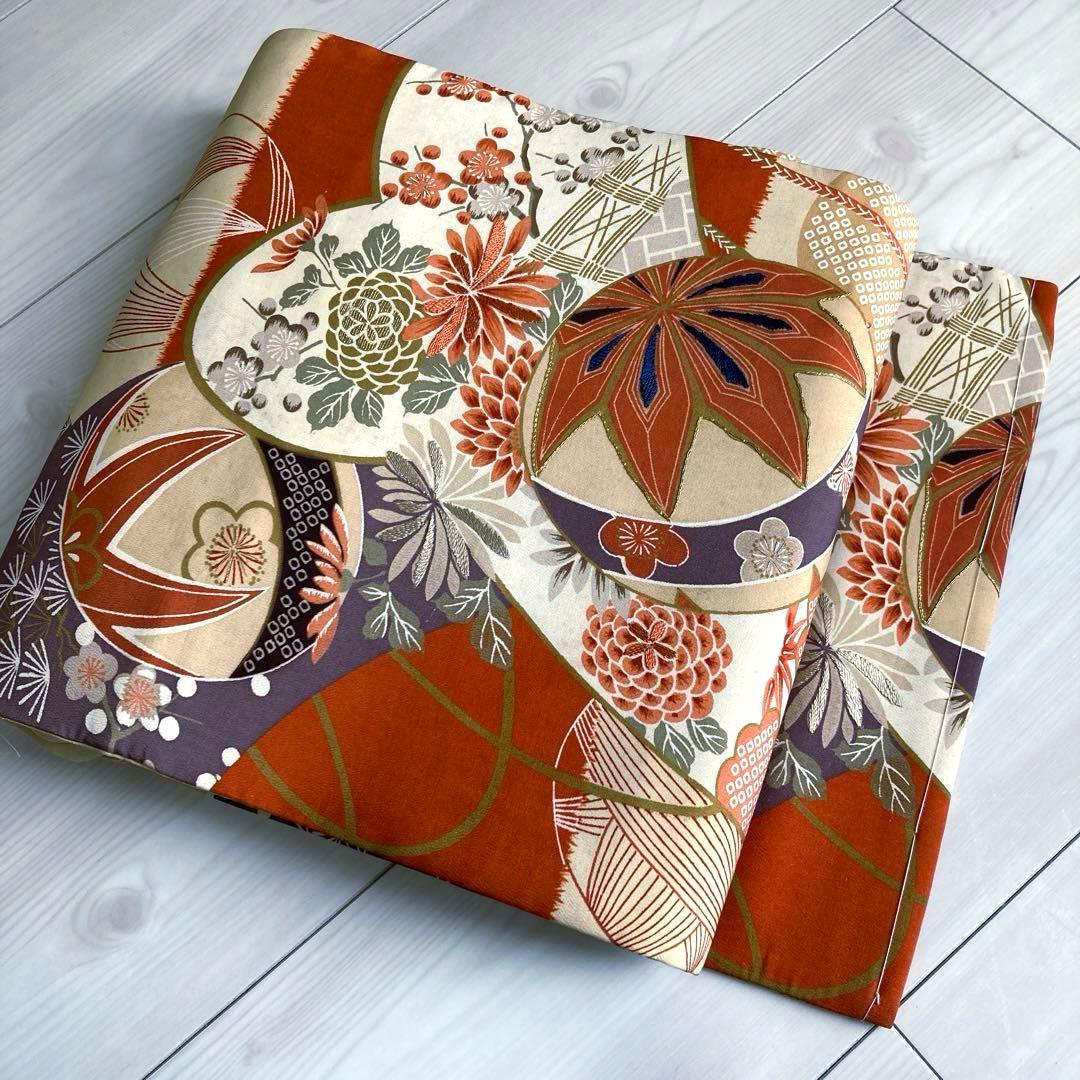 アンティーク名古屋帯 刺繍 しつけ糸付 大正ロマン 正絹 金駒刺繍 N66