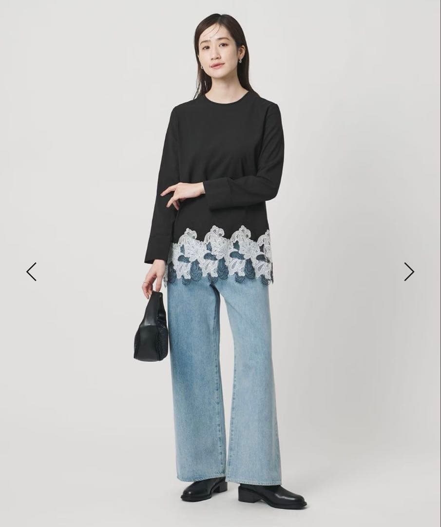 新品 UNITED ARROWS バックサテンレースコンビ ブラウス ブラック