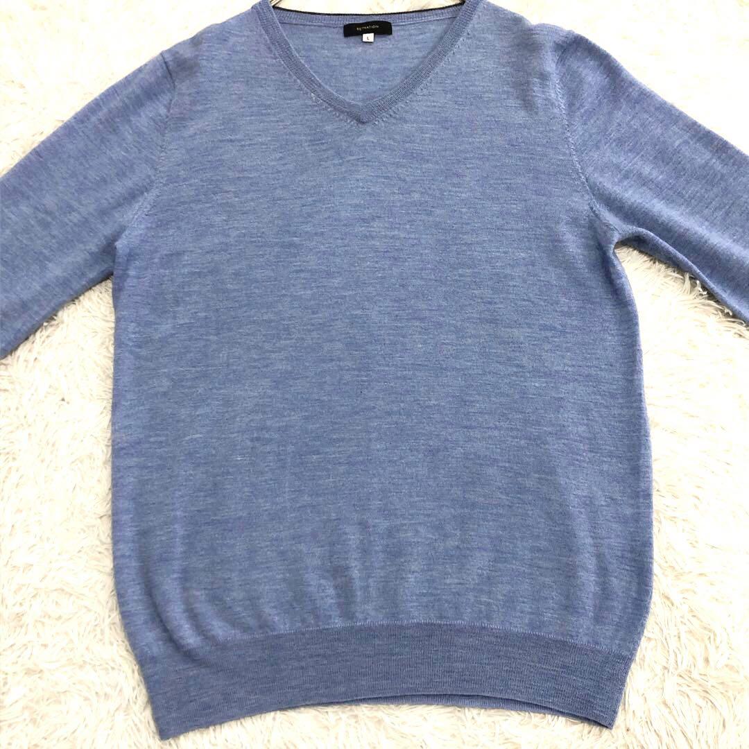 未使用級】カシミヤ100%エストネーション Vネックセーター L ライトブルー