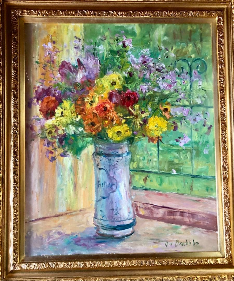 刑部人　花瓶の花 絵画　金色フレーム付き 刑部人 ばら（マジョリカ壷） | 絵画など美術品の販売と買取 | 東京