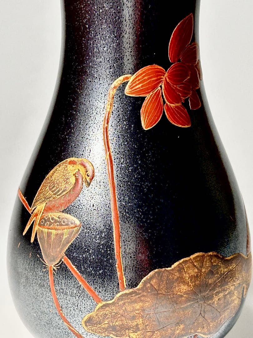 明治の名工 加藤五輔 錆釉蓮雀文小花瓶 瀬戸黒 美濃焼 瀬戸焼 - メルカリ