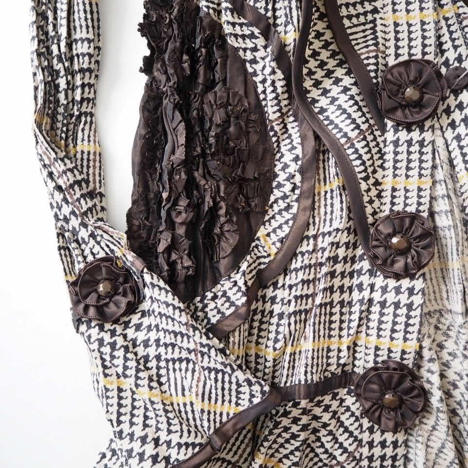 NOKO OHNO ノコオーノ フラワー プリーツ ジャケット チェック柄 40