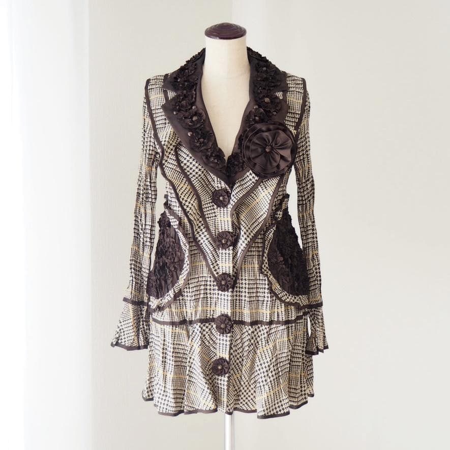 NOKO OHNO ノコオーノ フラワー プリーツ ジャケット チェック柄 40