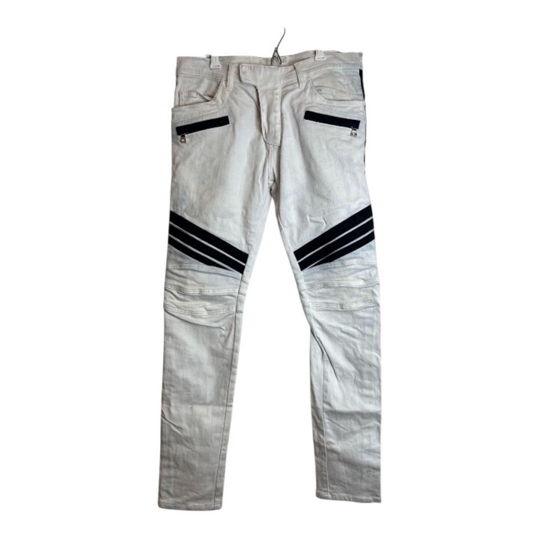 BALMAIN バルマン バイカーデニム ホワイト ブラックライン 32 - メルカリ