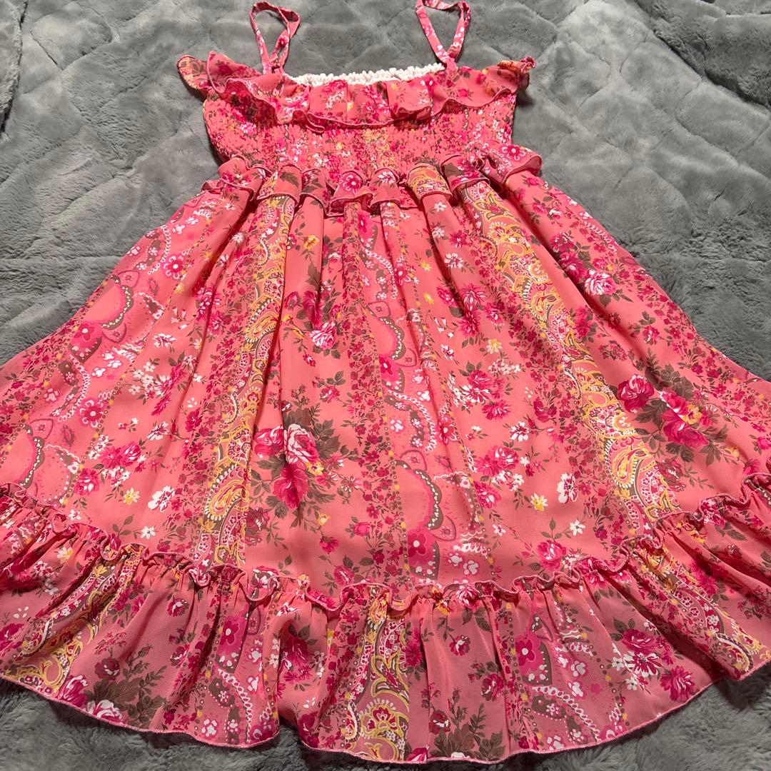 LIZLISA キャミワンピース花柄 薔薇フリル y2k 姫ギャルピンクロリィタ