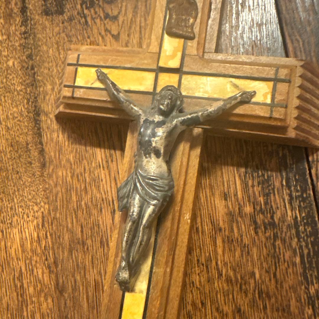 本物アンティーク十字架 木製 キリスト像付き