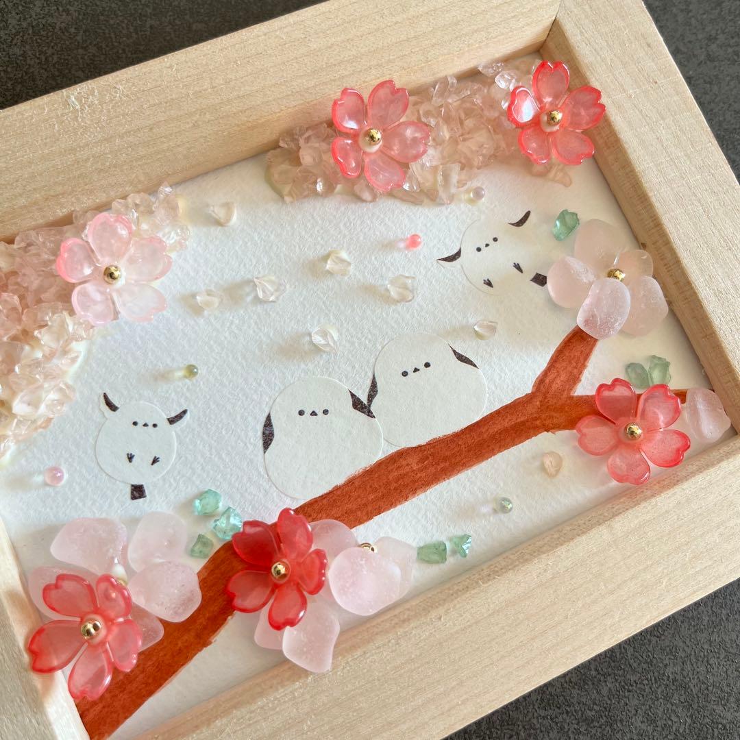 シーグラスアート シマエナガ 春 桜 インテリア - メルカリ
