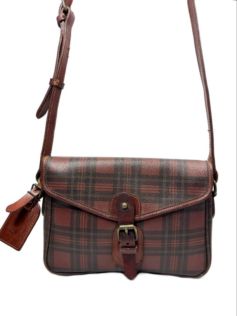 美品　ポロ ラルフ ローレン　タータンチェック柄　ショルダーバッグ　ブラウン POLO RALPH LAUREN(ポロラルフローレン) 90's Tartan Check Shoulder