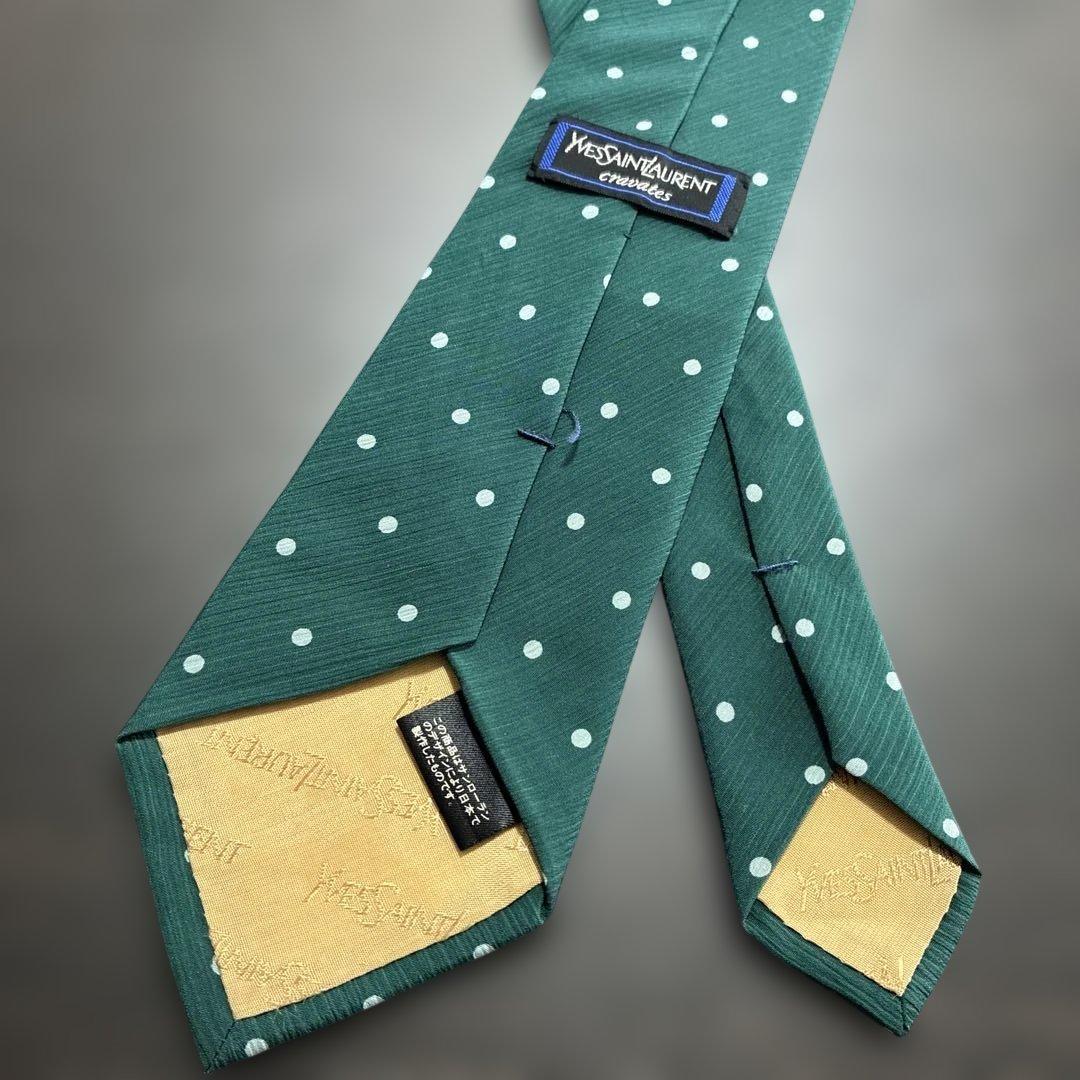 イブサンローラン Yves Saint Laurent ネクタイ 緑 白ドット柄 - メルカリ