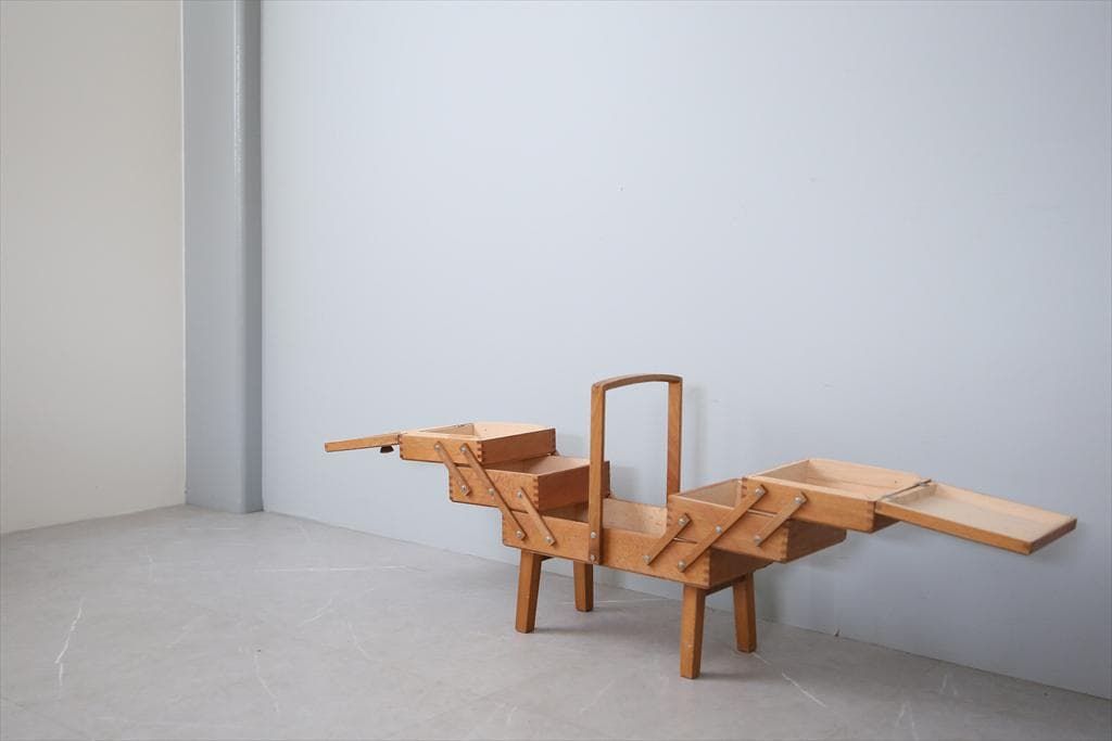 フランスアンティーク木製ソーイングボックス/裁縫箱/小物入れ(92-66