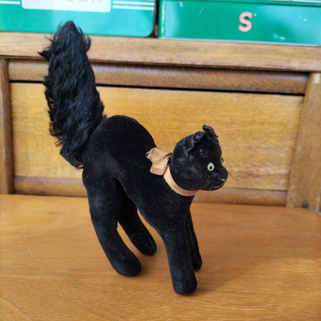 ビンテージ シュタイフ トム キャット 黒猫 別珍製 高さ10cm ③