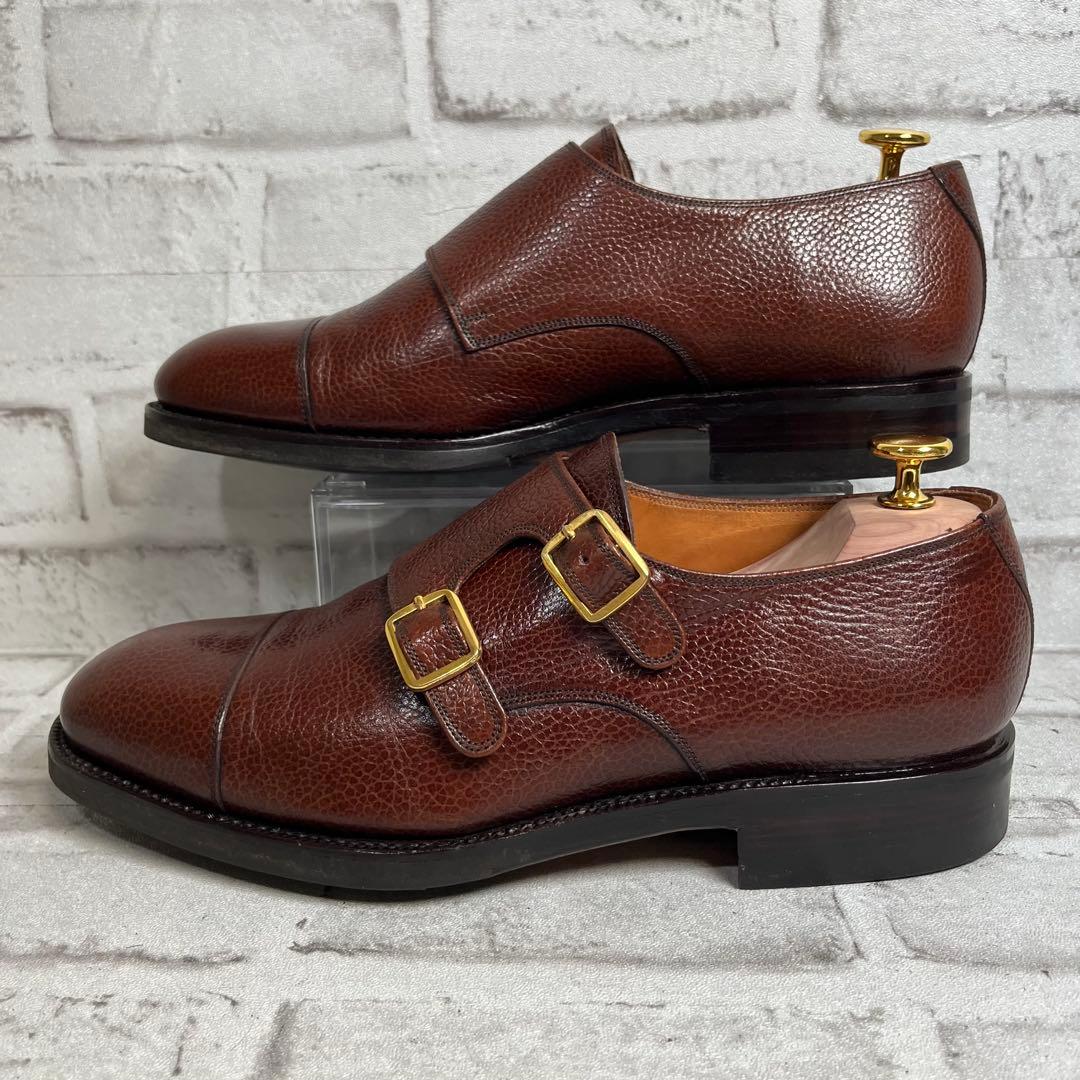 未使用級】 YANKO ダブルモンク シボ加工 ストラップシューズ 25.0