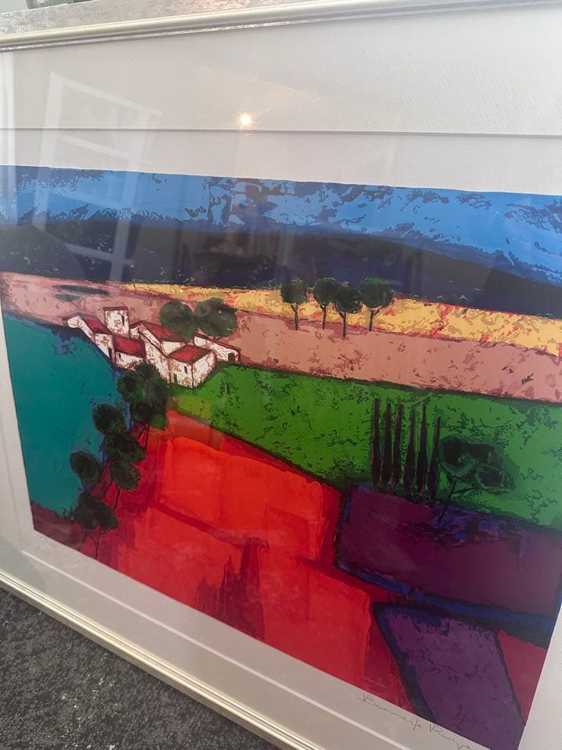 ロジェ・ボナフェ 「青い丘」 リトグラフ 直筆サイン・エディション