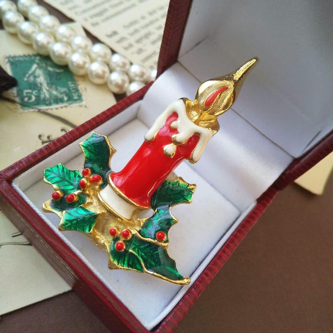 柊の葉 クリスマス キャンドルブローチ ヒイラギ 蝋燭 ロウソク