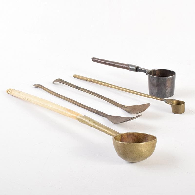 こうちゃん様専用 朝鮮美術 李朝 古銅 薬匙 銅匙 柄杓 5点 V R7507