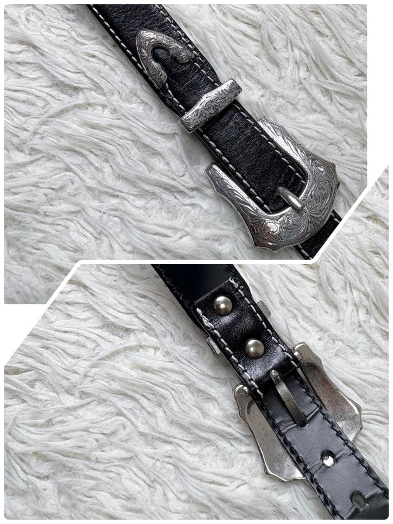 良品 TOGA VIRILIS ブラック レザーベルト シルバー ダブルバックル