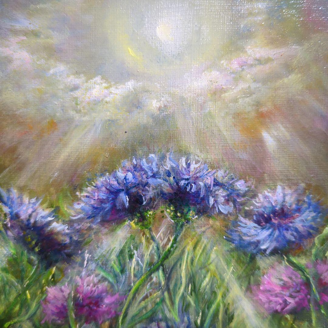 painterTMK真筆【矢車草〜光の祝福】 油絵 風景画 ファインアートの