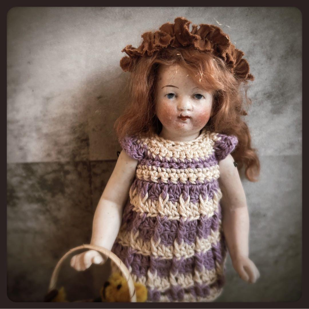 お盆セール アンティーク 赤毛の女の子オールビスクドール ミニョネット