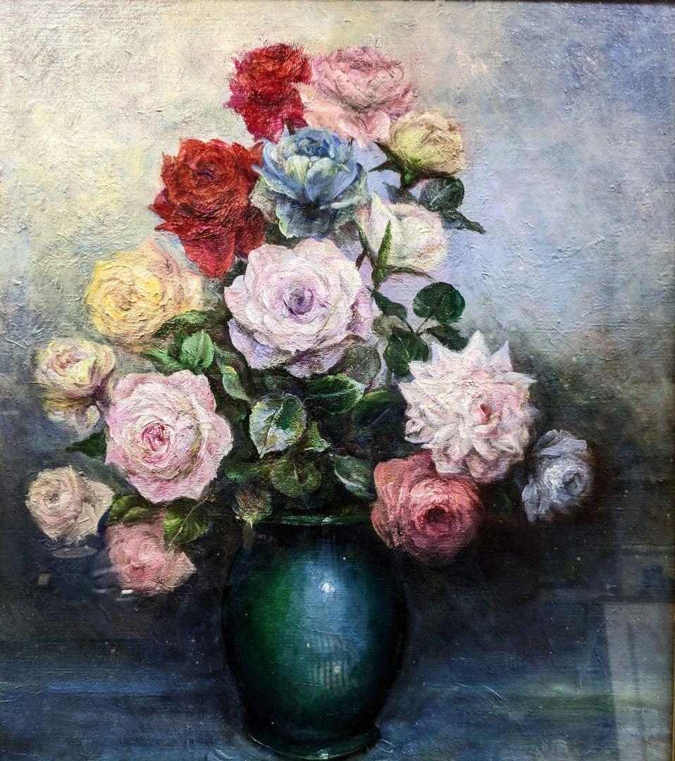 画家haru☆F10号油彩画☆薔薇☆真作、原画、一点物、写真の額縁付