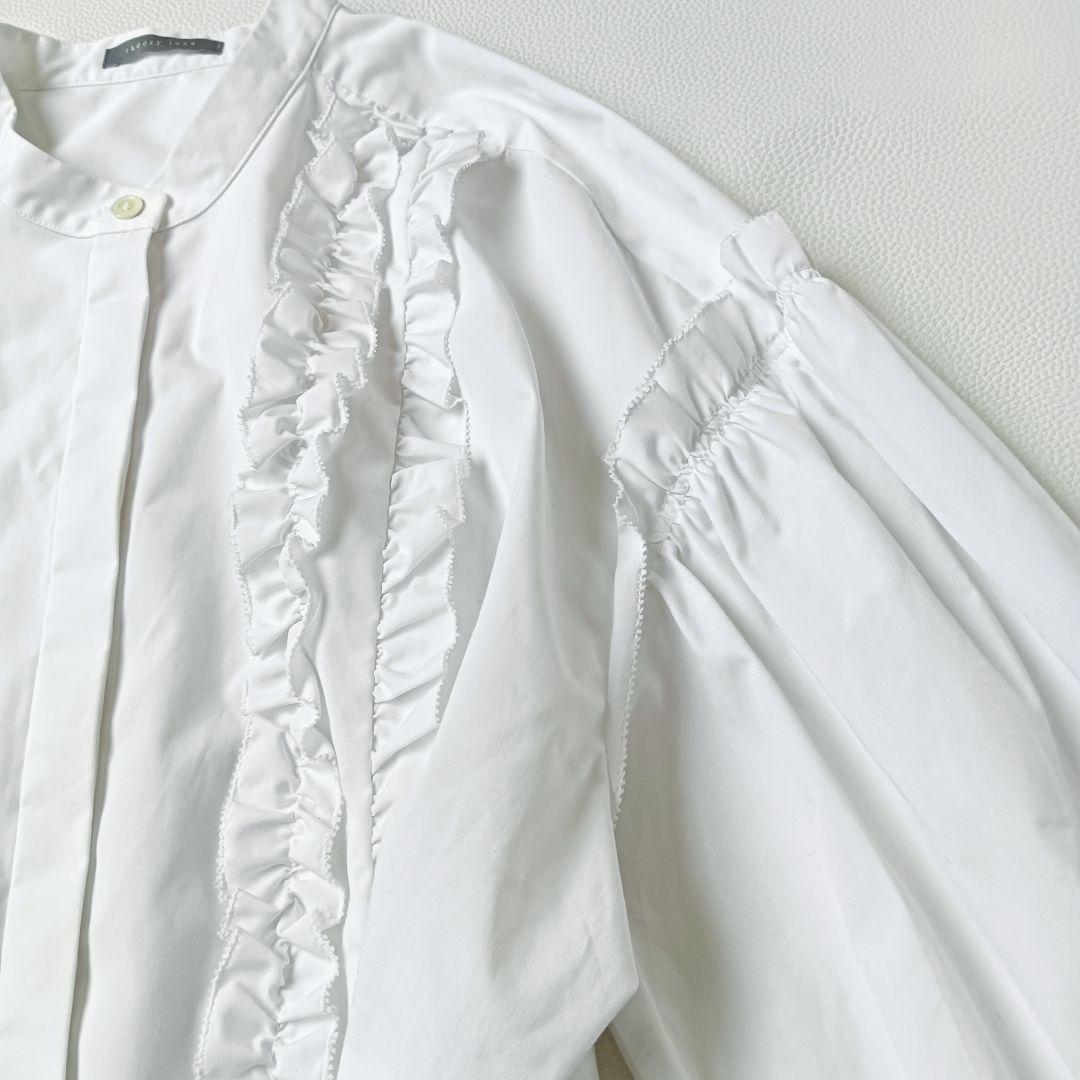 ほぼ未使用✨《セオリーリュクス》25SSバンドカラーブラウス フリル 大きめ