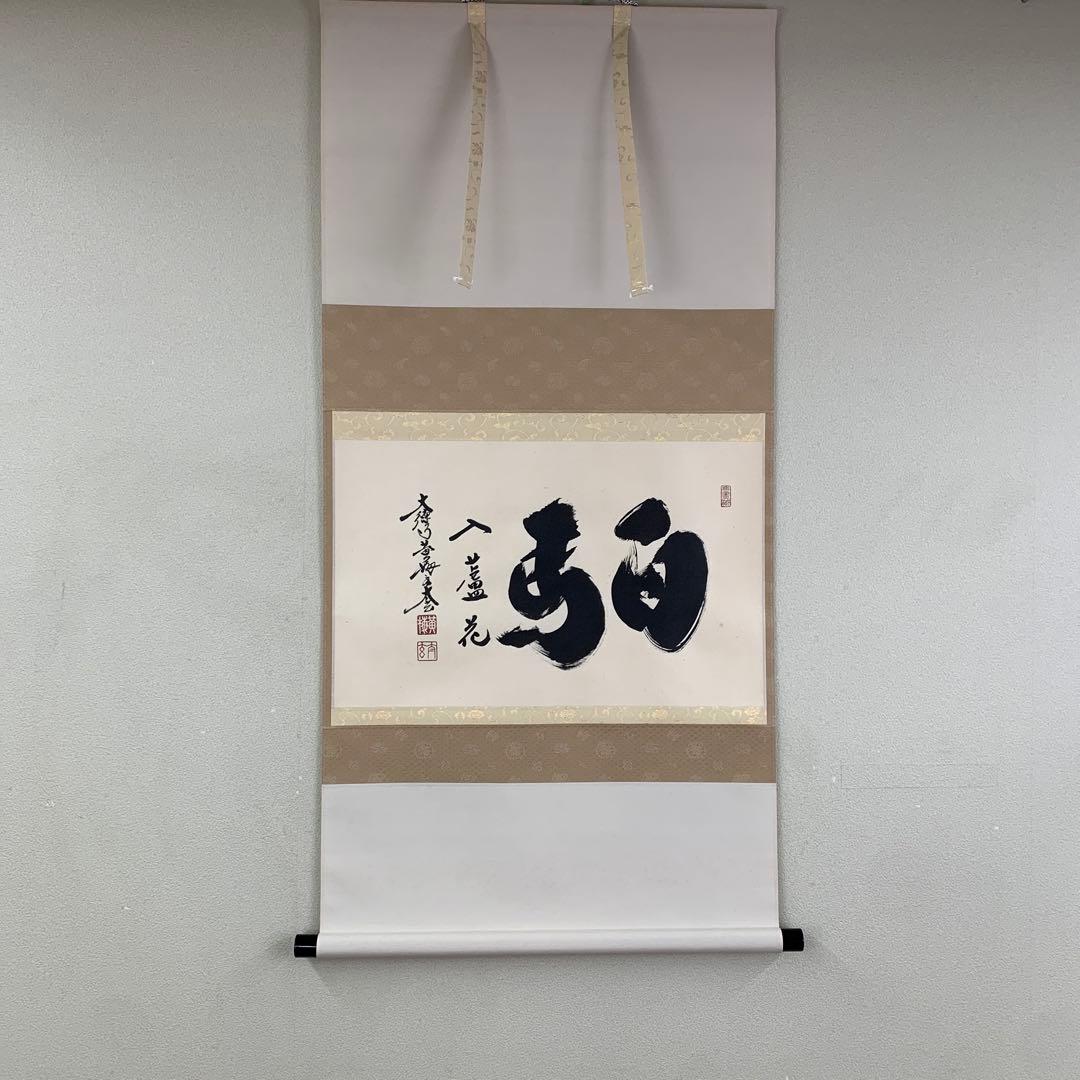 美品 掛け軸 黄梅院 小林太玄作「白馬入蘆花」共箱 縁起物 禅語 新品同様】掛軸 大徳寺 小林太玄筆『白馬入蘆花』紙本 肉筆 横軸 共箱