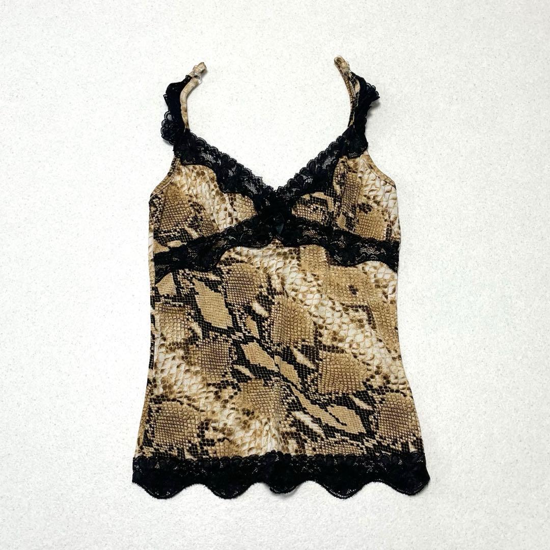パイソン柄 キャミソール 平成ギャル y2k レース - メルカリ