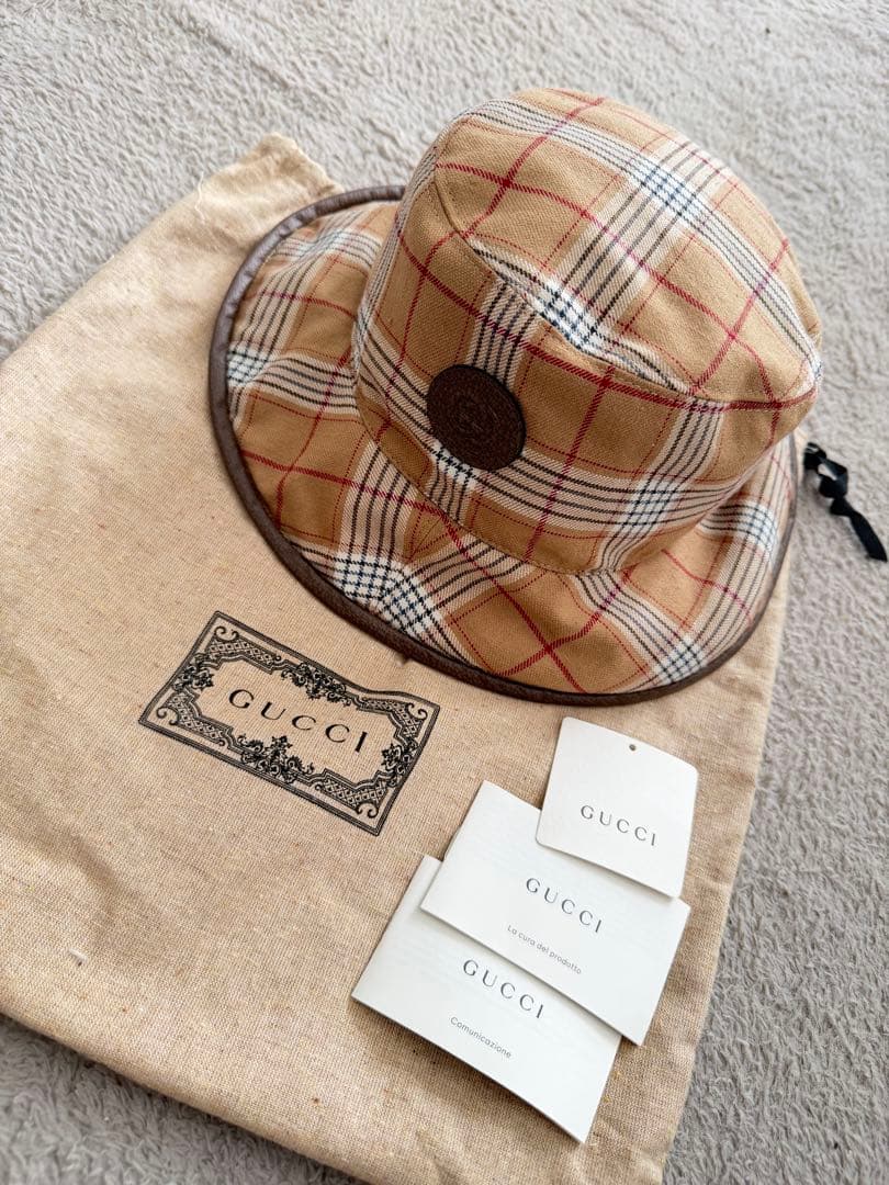 GUCCI チェック柄 バケットハット S 中古・古着通販】GUCCI (グッチ) GGキャンバス シェリーライン