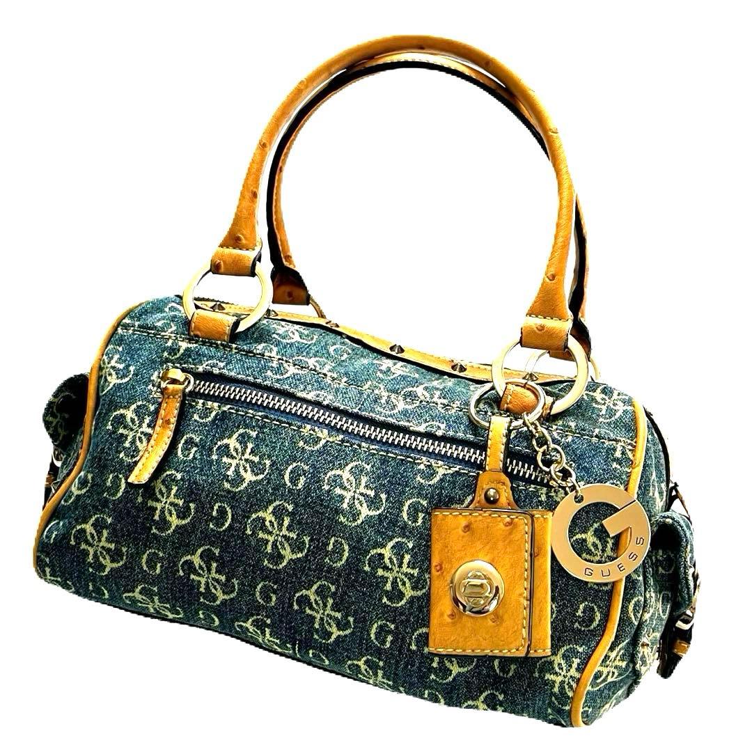 GUESS ゲス デニムハンドバッグ レザー ミニ ボストン コンビ