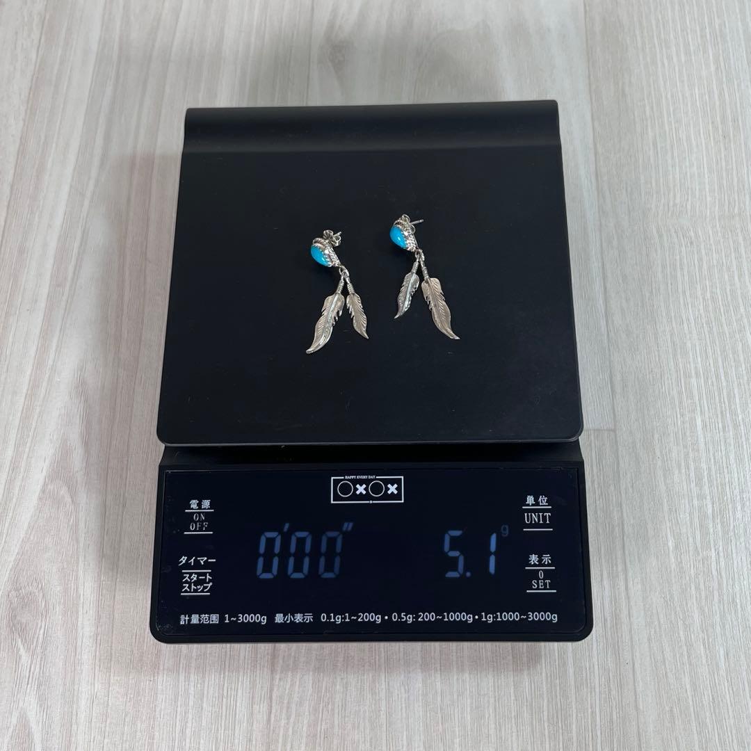 美品】ナバホ族 インディアンジュエリー 両耳ピアス Wフェザー&ターコイズ