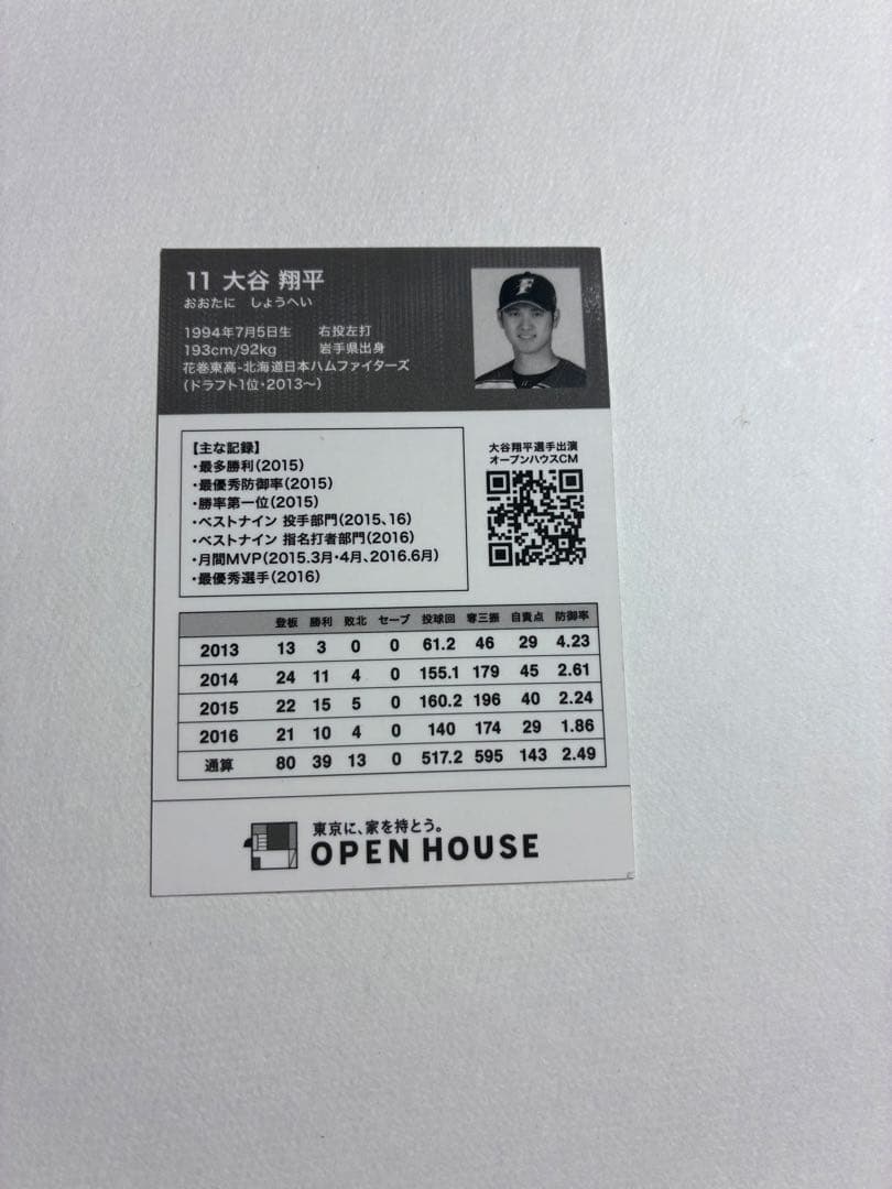 非売品 OPEN HOUSE 限定カード 日本ハム 大谷翔平 - メルカリ