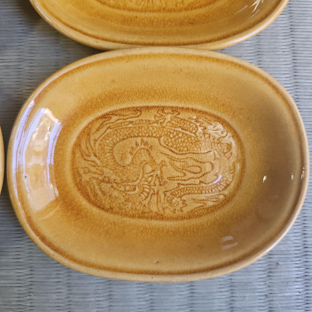 当時物 珉平焼 黄釉 淡路焼 陰刻龍紋 小皿豆皿 小判型4枚 - メルカリ