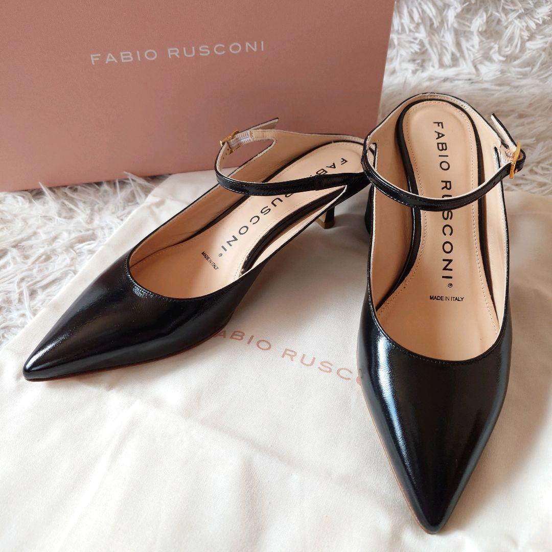 新品　ファビオルスコーニ　レザー　ストラップミュール　ポインテッドトゥ　箱付き ファビオルスコーニ FABIO RUSCONI ミュール （ブラック） -靴