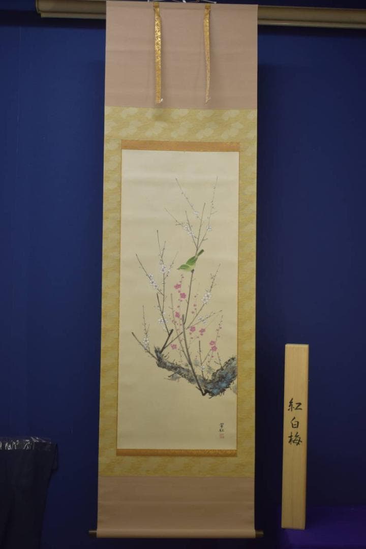 真作/斎藤翠紅/紅白梅鴬図/桐共箱付/布袋屋掛軸HI-911 - メルカリ